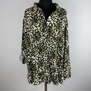 Rock & Republic XXL Animal Cheetah Leopard Print Button Down Roll Tab Sleeves